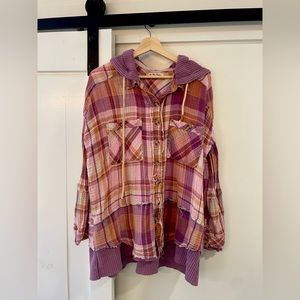 Free People We The Free Plaid Hooded Button-down Jacket Medium